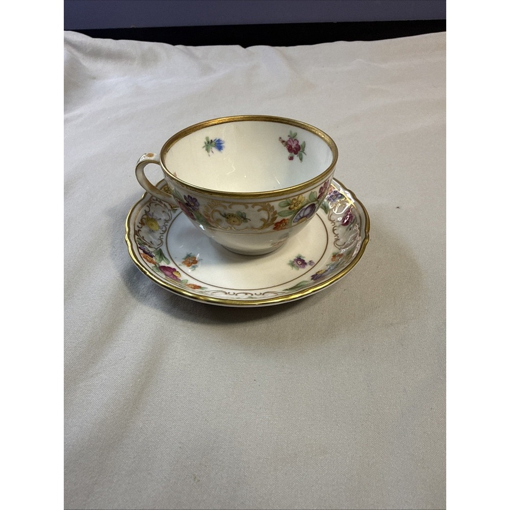 Antique Dresden Schumann Empress Floral Coffee Tea Cup & Saucer
